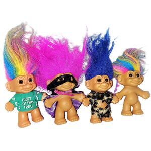 (5 B) Four 4" Russ Vintage Character Troll Doll Lot of 4
